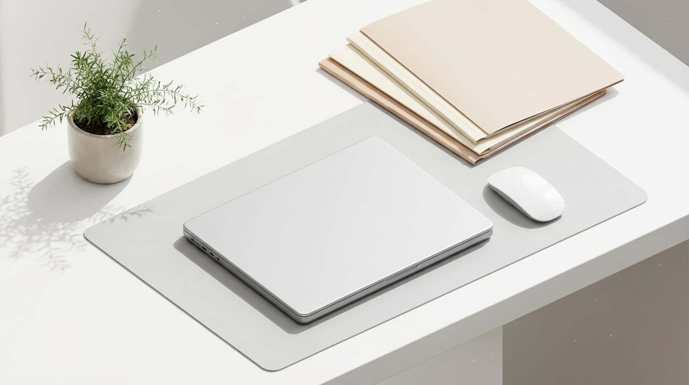 Laptop screen showing organized digital folders and documents in a bright workspace